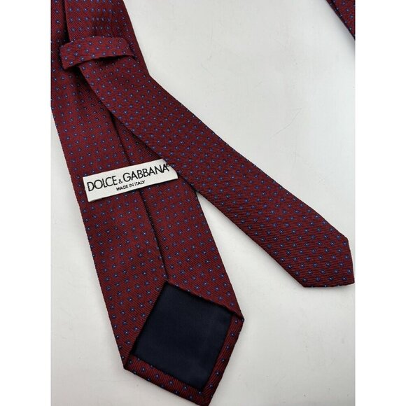 Dolce & Gabbana Made in Italy Men's Silk Neck Tie Red w Blue Stitched Dots - Picture 4 of 6